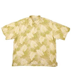Tommy Bahama Yellow Green Floral Silk Hawaiian‎ Camp Shirt Men's Size XXL